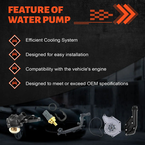 Overview of features for Top Shelf Cooling System Kit With Heavy Duty Water Pump Seals And Precision Thermostat For Audi A4 A5 Quattro Q5 V6 Engine Coolant Direct Bolt In Repair.
