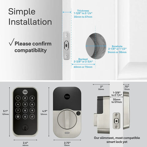 Assure Lock 2 Touch Deadbolt With Wi Fi Connected Keypad And Fingerprint Scanner, Black Suede Finish, Keyed Option, dimensions