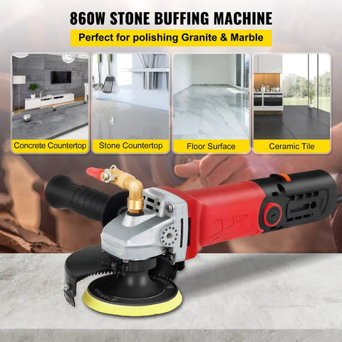 Corded Wet Buffer Polisher Kit With 7 Amp Motor, 4 And 5 Inch Pad Sizes on granite countertop with splash shield