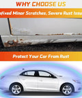 Side view of white car showing rust damage above, illustrating the need for 2-In-1 Car Touch Up Paint Pen For Quick Scratch Repair.