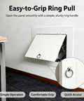 Slick Drywall Access Panel With a Quick Grab Ring Pull Handle for Plumbing Cleanouts and Electrical Boxes showing easy-grip handle.