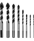 QWORK 8-piece tungsten carbide drill bit set for multi-material drilling, front view