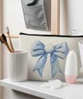 Golf Themed Makeup Bag For Women, Blue Golf Ball Bows Cosmetic Pouch And Toiletry Organizer, Grab And Go Canvas Beauty Case With Durable Zipper