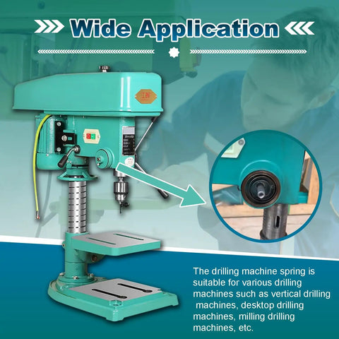 Drill press machine with focus on Three Pack Drill Press Springs, 1.65 Inch Outer Diameter, visible in use, suitable for various machines.