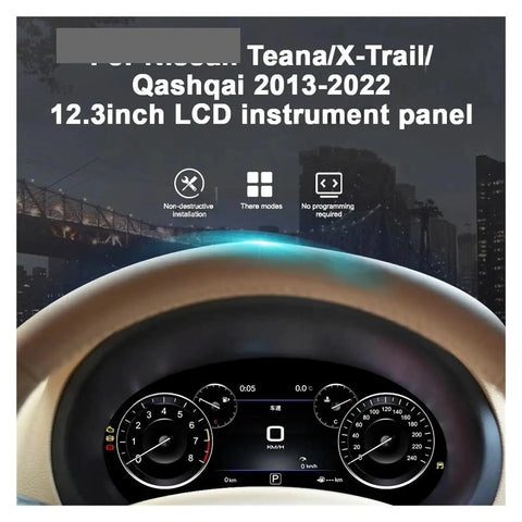 Nissan 12.3 Inch LCD Dashboard Instrument Panel Digital Cluster Smart Gauges Module For Teana X Trail Qashqai 2013 2022 Replacement Upgrade With Built In Circuit Board Indicator Lamp And Motor Module For Stable Idle And Smooth Acceleration, digital cluster display