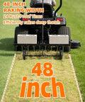 48 Inch Tow Behind Dethatcher With 24 Rustproof Tines And Heavy Duty Tires clearing grass with lawn tractor