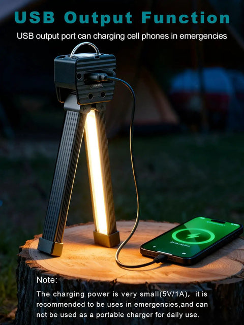 Portable Gym Lighting For Posing And Outdoor Use Your Go To Magnetic Rechargeable Work Light With 180 Degree Rotation Foldable Camping Lamp With Hang Hook Handy Handheld LED Flashlight For Camping And Hiking illuminating campsite with USB charging a phone