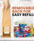 Slick Bamboo Bag Storage Organizer Ace Kitchen Drawer Dispenser Container Fits Ziplock Gallon Quart Sandwich And Snack Slider Bags No Sweat Pantry Makeover Fix with removable back for easy refills.