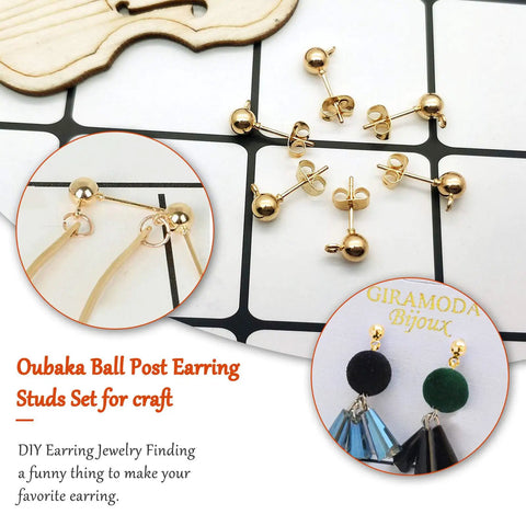 KC Gold Ball Post Earring Studs With Loop, 150 Pcs, Includes 200 Stainless Steel Butterfly Earring Backs, 350 Total DIY Jewelry Making Findings Kit For Earrings Crafting; gold ball studs