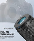 Stepless Zoom 1.25 Inch Telescope Eyepiece 8 to 24mm with T2 male thread for astrophotography, camera connection visible.