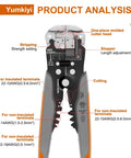 Front view showing Self Adjusting Wire Stripper Tool 3 In 1 Cutter Crimping Heavy Duty Automatic For AWG 24 10 Quick Strip features