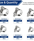 30 Pcs T Bolt Hose Clamps Set For Cars And Gearheads, 6 Sizes 17-35mm, Heavy Duty Radiator Clamps Kit, 304 Stainless Steel