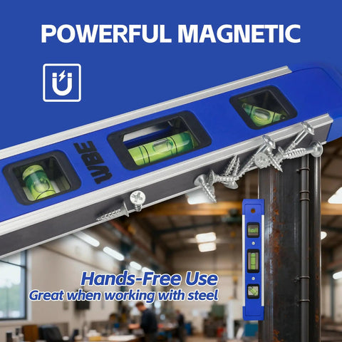 Kickass 9 Inch Magnetic Torpedo Level 2 Pack Blue Aluminum Build With High Contrast Bubbles For Quick 45 90 180 Degree Layouts And Heavy Duty Shock Absorbing End Caps