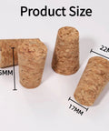 25 Pack Natural Soft Wood Corks, Tapered Bottle Stoppers For Wine Making And DIY Crafts, showing size dimensions 35mm x 22mm x 17mm
