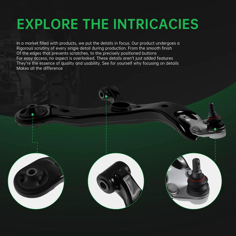 Beefed Up Six Piece Front End Suspension Kit For 2012 2018 Toyota Prius V 2017 2018 Toyota Corolla iM And 2008 2015 Scion xB Includes Two Front Lower Control Arms With Ball Joints Two Sway Bar Links And Two Outer Tie Rod Ends. Black steel control arm detail