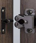Close-up of 2 Pack Cabinet Latch Double Roller Catch Hardware For Cupboard And Closet Doors Black Nickel Finish With Nylon Rollers