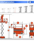 Diagram of high reach lift platform with smooth vertical movement and mobile frame built for installation equipment maintenance.