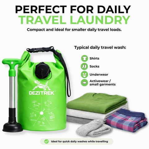 All In One Hand Wash Bag And Plunger Set For Off Grid Camping And Travel, Non Electric, Eco Friendly Portable Manual Clothes Washer For RVs.