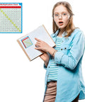 Girl holding a book with Multiplication Chart Stickers 3 By 3 And A Half Inch Kid Friendly Learning Labels For Kids displayed.