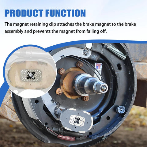 Magnet retaining clip for Dexter brake magnets (BP19-005), 4-pack, mounted on brake drum assembly