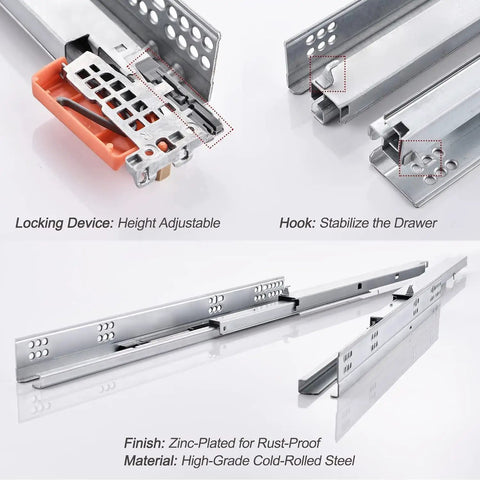 Full Extension 20 Inch Drawer Slides Six Pairs Side Mount With Metal Ball Bearing Rails Heavy Duty 100 Lb Load Capacity