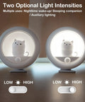 Two Pack Cute Cat Motion Sensor Night Light Cordless Rechargeable LED Stick Anywhere with dual brightness levels displayed