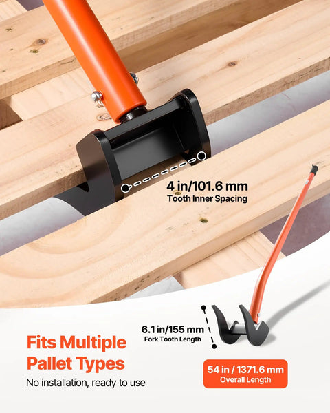 Heavy Duty Pallet Breaker With 50 Inch Carbon Steel Pry Bar Wrecking Tool For Decking 2000 Lb Capacity Multi Purpose Board Removal Tool For Renovations Fast Lift And Pry For Easy Deck Board Removal, black 4 in teeth, 54 in overall length