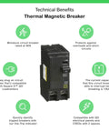 90 Amp Two Pole Circuit Breaker For QO Load Centers And Panel Boards, Plug On Design, 120 240V AC, Thermal Magnetic Overcurrent Protection