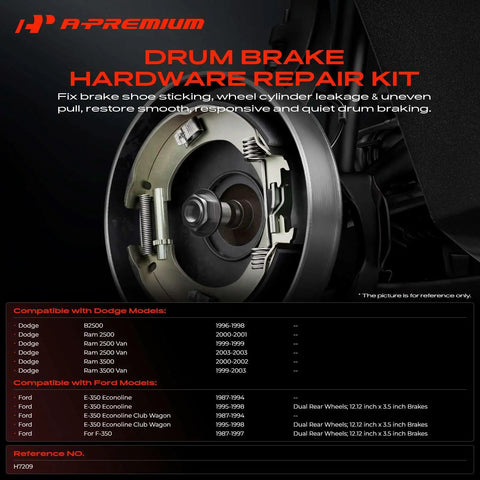 Top Tier Rear Side Drum Brake Hardware Kit For Ford F-350 E-350 And Dodge Ram 2500 3500 With Rock Solid Durability To Keep Your Truck Cruising Smooth Without Any Rattle Or Squeak On The Road. rear drum brake repair kit with springs and pins