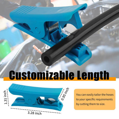 Heavy Duty 6Pc Vacuum Hose Kit With Cutter, blue silicone hose cutter, 3.28-inch tool for car hose sizing