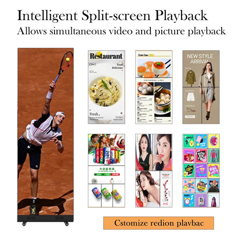 Top Shelf 80 Inch P1.86 Led Poster Display With Gob Coating And Spliceable Digital Signage Setup For Slick Indoor Advertising That Drops Dead Gorgeous At Retail Stores showing split-screen playback.