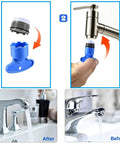 Universal Faucet Aerator Remover Tool Set With Five Heavy Duty Keys For No Sweat Clogged Sink Cleanup And Smooth Twist Swap On Residential Kitchen And Bathroom Fixtures shown in usage stages.