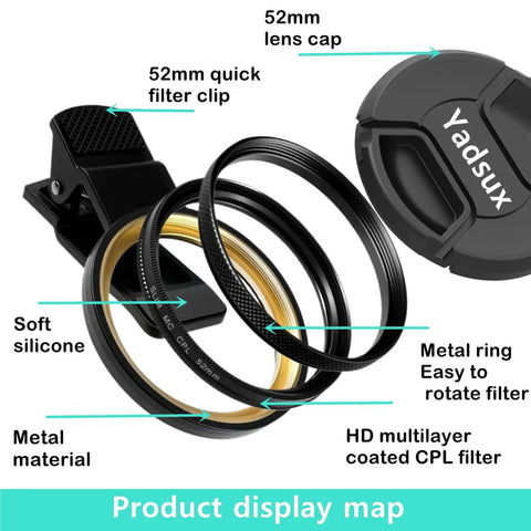 Clip On CPL Polarizer Filter For Smartphones With Pro Grade Optical Glass And Double Sided Coating For iPhone And Android displayed