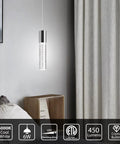 Slick Modern Pendant Light With LED Bubble Crystal Shades for Kitchen Island, Chrome Mini Single Island Fixture in room setting