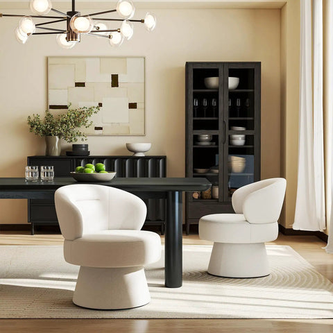 360 Degree Swivel Accent Chair In Soft Chenille Boucle Upholstery in dining room setting, modern design