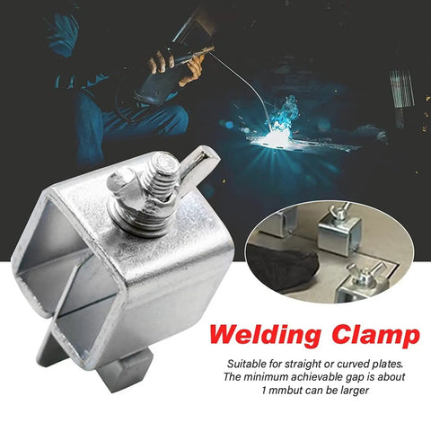 Close-up of Rock Solid Aluminum Alloy Butt Welding Clamp Kit With 8 Pcs Silver Wings for auto body panel welding jobs.
