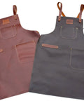 Two Leather Grill Master Aprons With Cross Back Straps Heat Resistant Full Grain Leather For BBQ Woodworking Barber And Welding