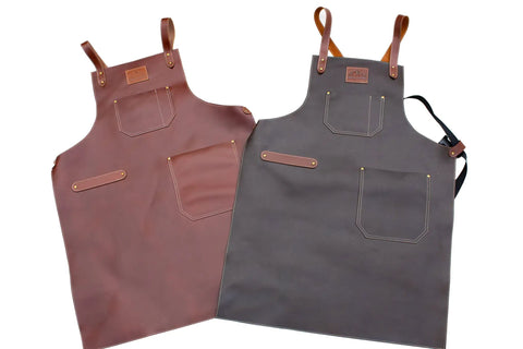 Two Leather Grill Master Aprons With Cross Back Straps Heat Resistant Full Grain Leather For BBQ Woodworking Barber And Welding