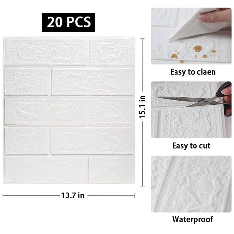 3D Wall Panels Peel And Stick Waterproof Faux Stone Self Adhesive 20 Pack In Rock Black showing dimensions and features