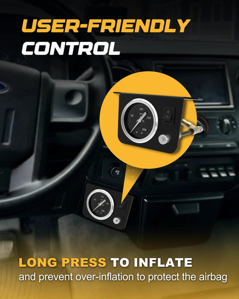 Air Gauge Control Kit With Paddle And Air Fittings For Air Bag Suspension, 0-200 PSI Range, In Cabin Button Control close-up
