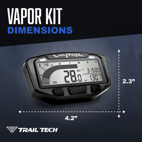 Vapor Digital Speedometer Tachometer Gauge Kit For Polaris Sportsman Ranger RZR ACE 2000-2019 Featuring RPM Graph, Speed Readout, Engine Temp, Ambient Temp, Resettable Distance, Clock, Ride Time, Odometer, Programmable LED Shift And Overheat Alerts dimensions 4.2 x 2.3 in
