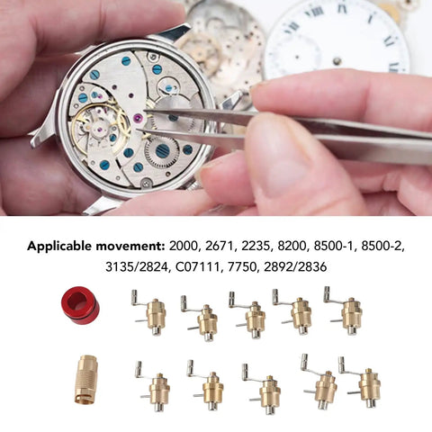 Mainspring Winder Set For Watch Repair Brass Tool Kit with fine handling of watch movement using tweezers.