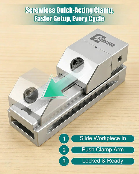 Precision Screwless Mini Grinding Vise With Alloy Steel Insert Pro Grade Machined Vise Built For Tight Squareness Rugged Wear Resistance And Quick Clamp For Small Parts And Detailed Shop Work, screwless quick-acting clamp