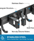 Wall Mounted Broom And Mop Holder Stainless Steel Organizer With 5 Racks And 4 Hooks Heavy Duty Tools Organizer close-up details