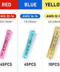 TICONN heat-shrink butt wire connector kit with insulated red, blue, yellow terminals: 45 red, 45 blue, 10 yellow