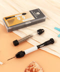 Precision Pin Vise Hand Drill Set 25 Pcs For Jewelry Making And Miniatures displayed with drill bits and tool case