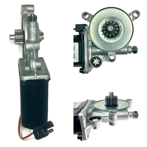 Universal RV Awning Motor Replacement With Black Connector, 12V DC, 75 RPM, shown from various angles, durable part