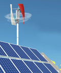 Rugged 100W Vertical Wind Turbine Generator Kit For Boats Cabins And Terraces 12V And 24V Operation installed with solar panels