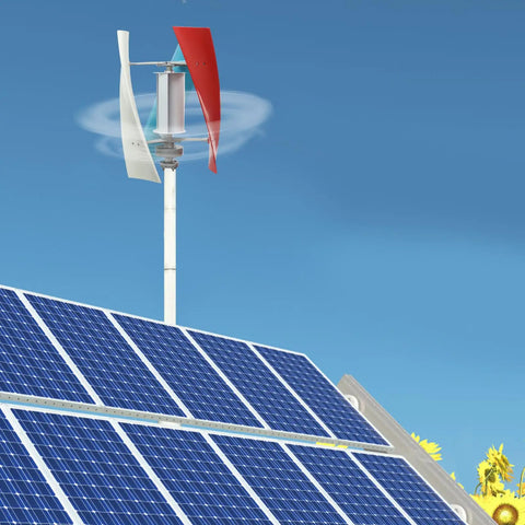 Rugged 100W Vertical Wind Turbine Generator Kit For Boats Cabins And Terraces 12V And 24V Operation installed with solar panels