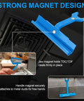 Strong magnet design of duct clip tool for HVAC ductwork with magnetic clip access shown in detail.